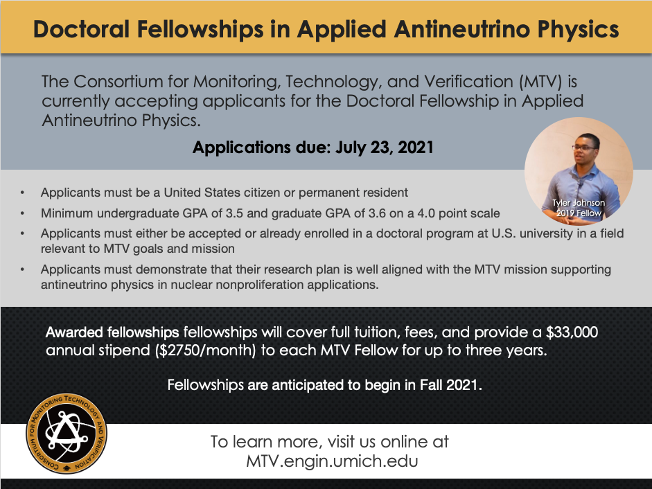 Flier for Doctoral Fellowships in Applied Antineutrino Physics